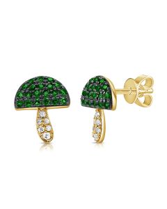 .35CT GREEN AGATE AND DIAMOND MUSHROOM STUD EARRINGS