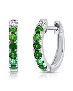 .38CT EMERALD, GREEN GARNET AND DIAMOND HUGGIE EARRINGS