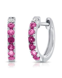 .35CT PINK SAPPHIRE AND DIAMOND HUGGIE EARRINGS