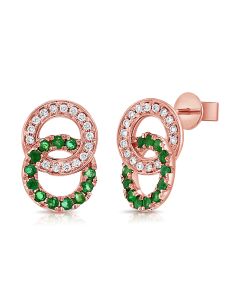 .52CT EMERALD AND ROUND DIAMOND LINK STUD EARRINGS