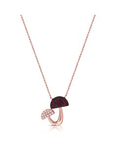 0.39CT RUBY AND DIAMOND MUSHROOM PENDANT NECKLACE