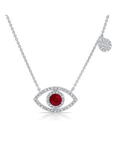 .45CT RUBY AND DIAMOND EVIL EYE PENDANT NECKLACE