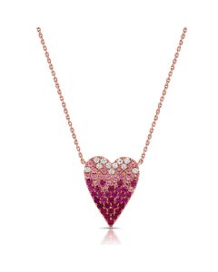 1.49CT PINK SAPPHIRE AND DIAMOND HEART PENDANT NECKLACE