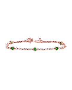 4.42CT EMERALD AND ROUND DIAMOND BEZEL SET TENNIS BRACELET