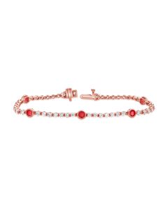 4.42CT RUBY AND ROUND DIAMOND BEZEL SET TENNIS BRACELET