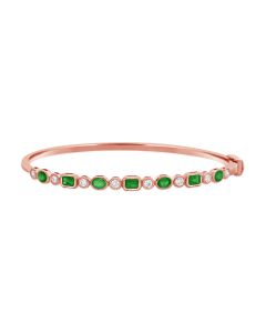 1.83CT EMERALD AND ROUND DIAMOND BEZEL SET BANGLE