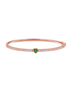 0.72CT EMERALD AND ROUND DIAMOND HEART BEZEL BANGLE