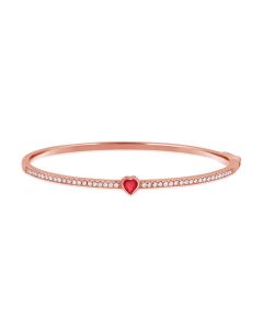 0.72CT RUBY AND ROUND DIAMOND HEART BEZEL BANGLE