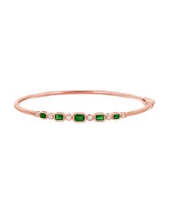 0.82CT EMERALD AND ROUND DIAMOND BEZEL SET BANGLE