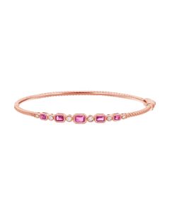 0.80CT PINK SAPPHIRE AND ROUND DIAMOND BEZEL SET BANGLE