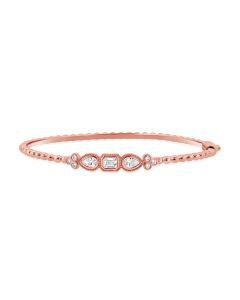 0.63CT PEAR SHAPE, EMERALD SHAPE AND ROUND DIAMOND BEZE SET BALL BANGLE