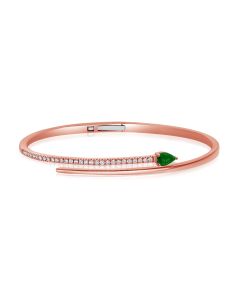 0.90CT EMERALD AND ROUND DIAMOND CUFF BANGLE