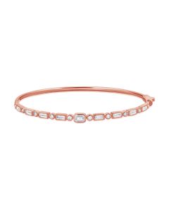 1.42CT EMERALD SHAPE, BAGUETTES AND ROUND DIAMOND BEZEL SET BANGLE