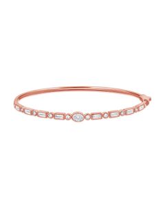 1.42CT OVAL SHAPE, BAGUETTES AND ROUND DIAMOND BEZEL SET BANGLE