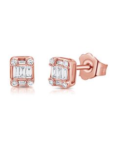 .20CT BAGUETTES AND ROUND DIAMOND STUD EARRINGS