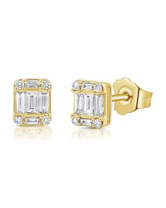 .39CT BAGUETTES AND ROUND DIAMOND STUD EARRINGS