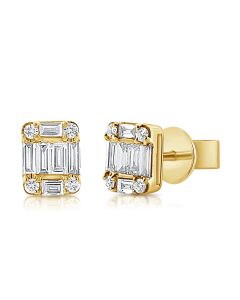 .54CT BAGUETTES AND ROUND DIAMOND STUD EARRINGS