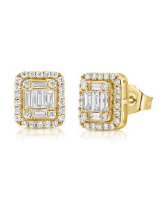 .97CT BAGUETTES AND ROUND DIAMOND STUD EARRINGS