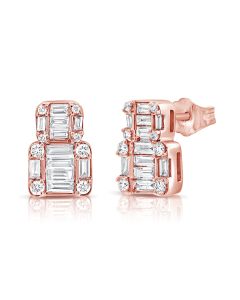 .93CT BAGUETTES AND ROUND DIAMOND STUD EARRINGS