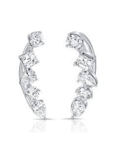 1.43CT PEAR, ASSCHER CUT AND ROUND SHAPE DIAMOND CLIMBER EARRINGS