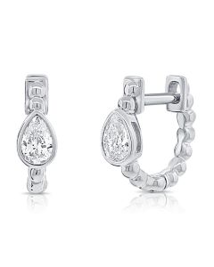 0.30CT PEAR SHAPE DIAMOND BEZEL SET SOLITAIRE BALL HUGGIE EARRINGS