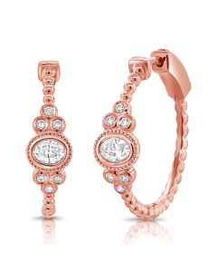 0.13CT OVAL SHAPE AND ROUND DIAMOND BEZEL SET BALL HOOP EARRINGS