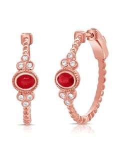 0.75CT RUBY AND ROUND DIAMOND BEZEL SET BALL HUGGIE EARRINGS
