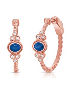 0.75CT SAPPHIRE AND ROUND DIAMOND BEZEL SET BALL HUGGIE EARRINGS