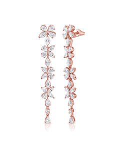 4.57CT MARQUISE, PEAR AND ROUND SHAPE DIAMOND FLOWER DANGLE EARRINGS