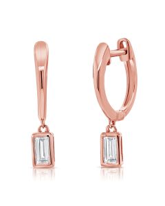 .30 BAGUETTE DIAMOND SOLITAIRE BEZEL SET HUGGIE EARRINGS