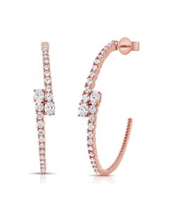 2.04CT OVAL SHAPE AND ROUND DIAMOND HOOP EARRINGS