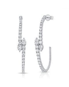 2CT PEAR SHAPE AND ROUND DIAMOND HOOP EARRINGS