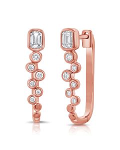 0.78CT EMERALD SHAPE AND ROUND DIAMOND HOOP EARRINGS
