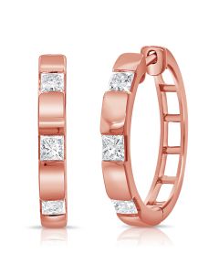 1.18CT PRINCESS SHAPE DIAMOND BEZEL SET HOOP EARRINGS
