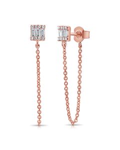 .23CT BAGUETTES AND ROUND DIAMOND STUD WITH CHAIN EARRINGS