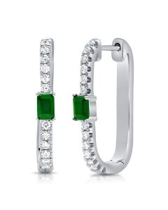 .60CT EMERALD AND DIAMOND HOOP EARRINGS