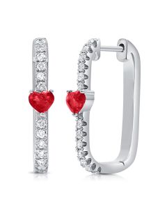 .72CT RUBY AND DIAMOND HEART HOOP EARRINGS