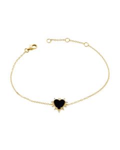 .59CT BLACK AGATE AND DIAMOND HEART CHAIN BRACELET