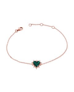.59CT MALACHITE AND DIAMOND HEART CHAIN BRACELET