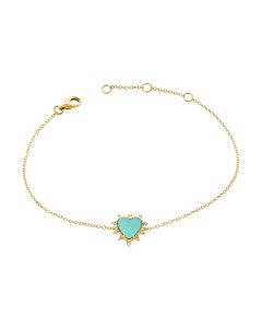 .32CT TURQUOISE AND DIAMOND HEART CHAIN BRACELET