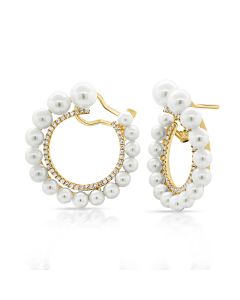 9.99CT DIAMOND PEARL FRONT FACING HOOP EARRINGS