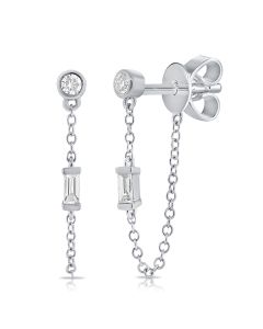 .15CT BAGUETTES AND DIAMOND STUD WITH CHAIN EARRINGS
