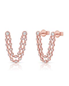 .41CT DIAMOND BEZEL STUD WITH CHAIN EARRINGS