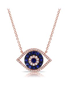 .64CT SAPPHIRE AND DIAMOND EVIL EYE PENDANT NECKLACE