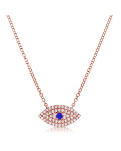 .19CT LAPIS AND DIAMOND EVIL EYE PENDANT NECKLACE