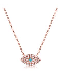 .18CT TURQUOISE AND DIAMOND EVIL EYE PENDANT NECKLACE