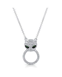 .26CT GREEN TSAVORITE AND DIAMOND PANTHER PENDANT NECKLACE