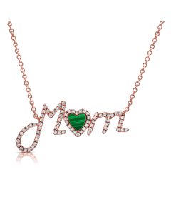 .44CT MALACHITE AND DIAMOND HEART MOM PENDANT NECKLACE