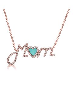 .38CT TURQUOISE AND DIAMOND HEART MOM PENDANT NECKLACE