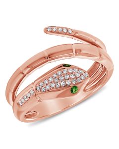 .14CT GREEN TSAVORITE AND DIAMOND SNAKE WRAP RING